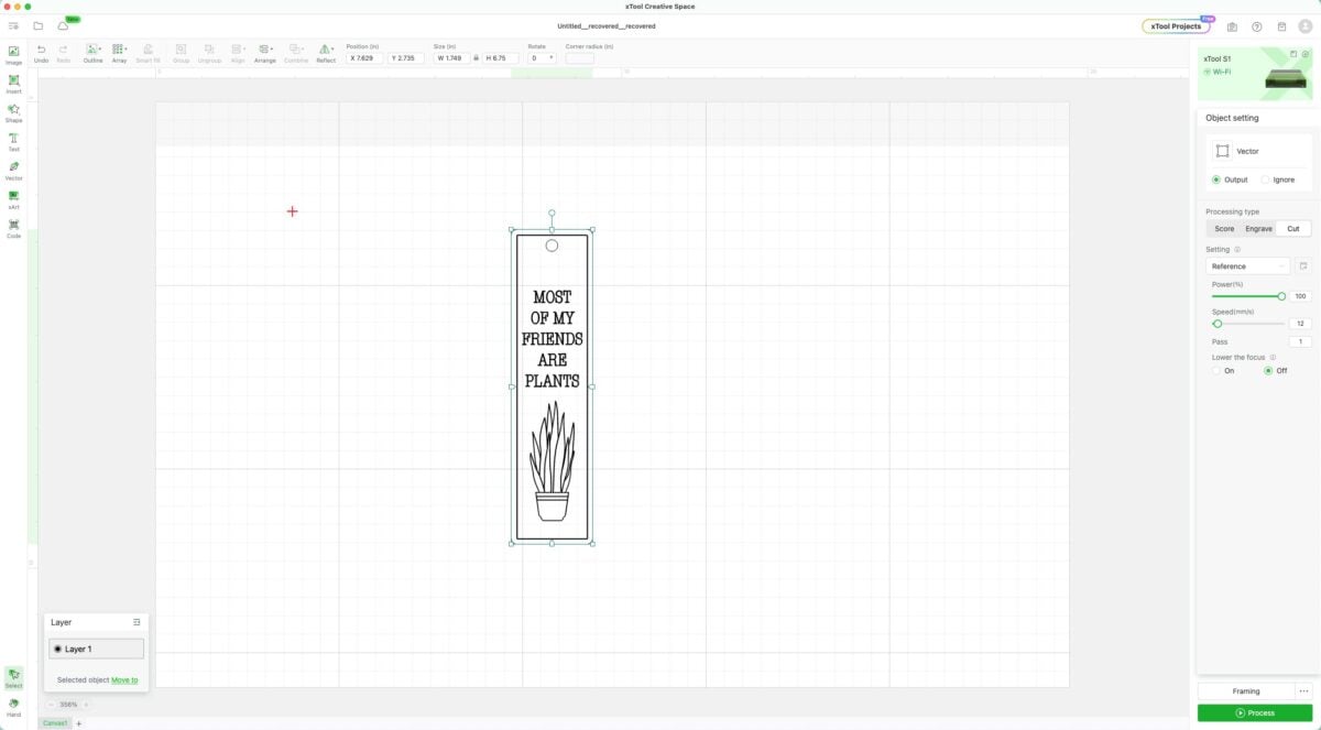 xTool Creative Space: set the cut