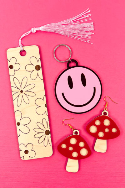 All three laser projects on pink background