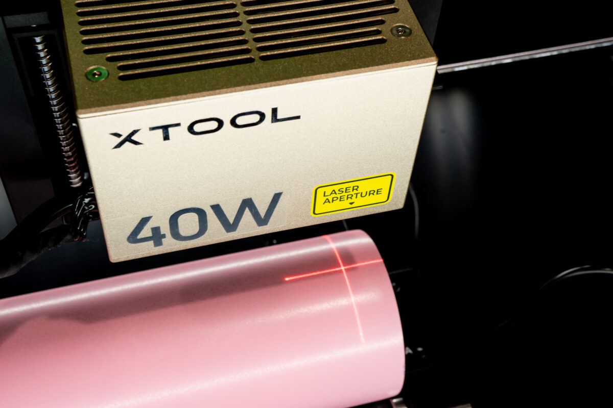 Laser head showing crosshairs about .5" below the top of the tumbler